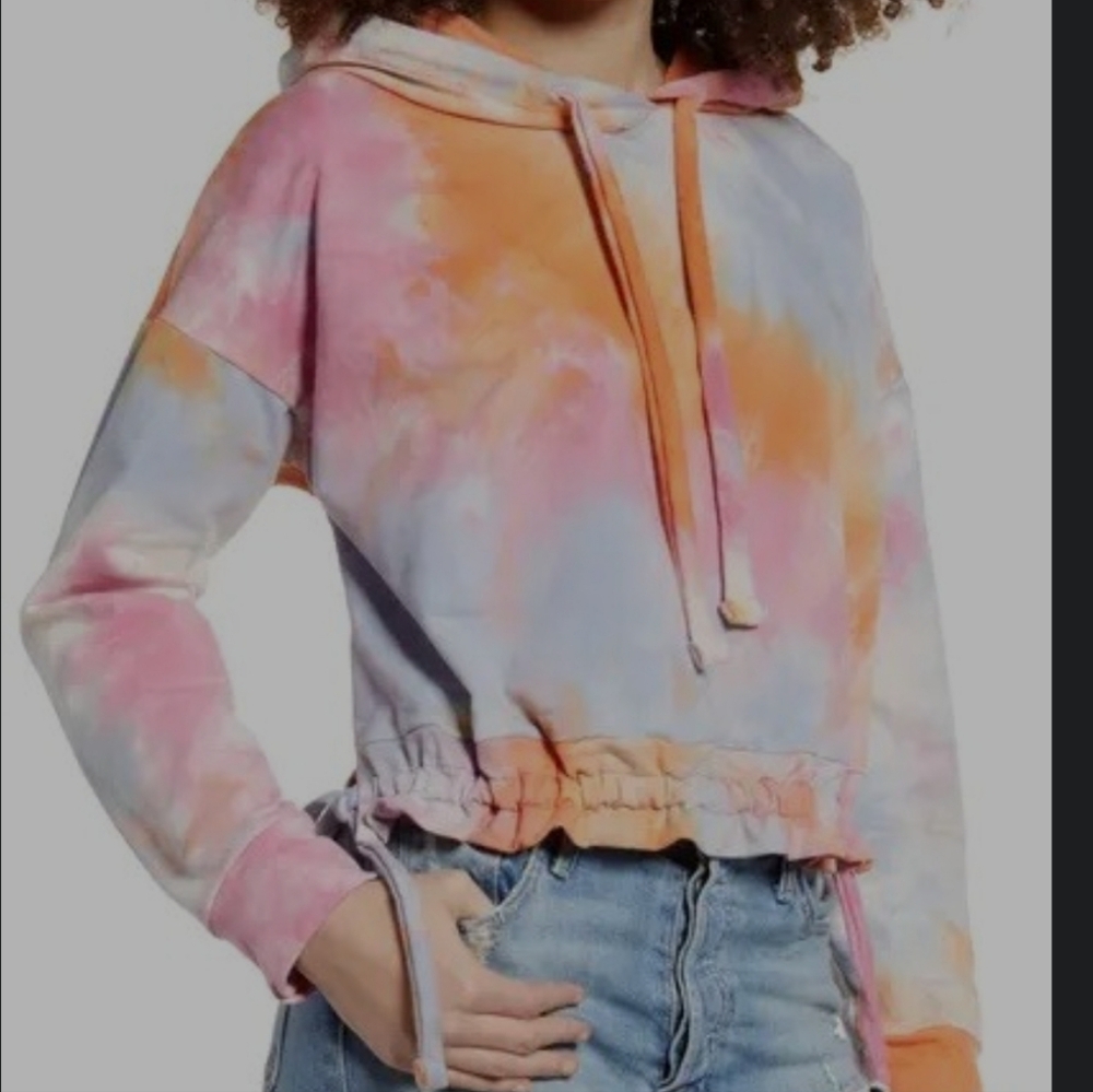 Blank NYC Multicolor Rainbow Sweet Spot Tie-Dye Cinched Hem Hoodie Small